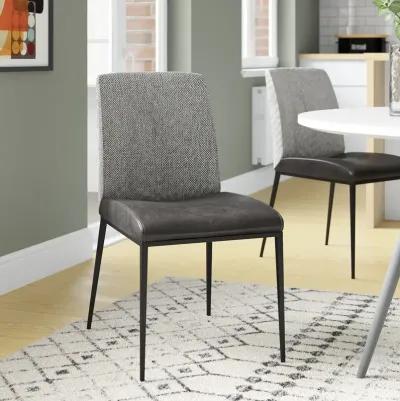 Rasmus Side Chair with Dark Gray Leatherette and Light Gray Fabric with Matte Black Legs - Set of 2