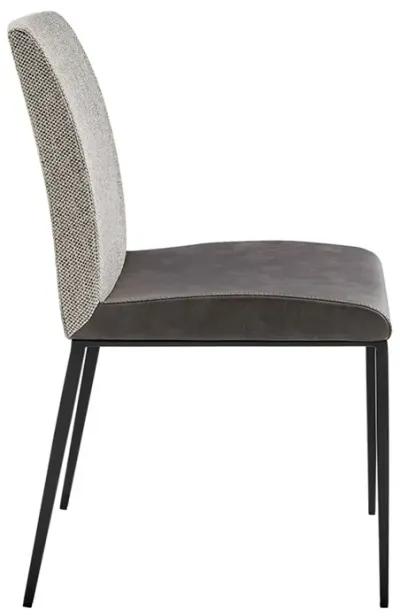 Rasmus Side Chair with Dark Gray Leatherette and Light Gray Fabric with Matte Black Legs - Set of 2