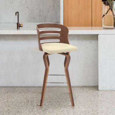 Verne 30" Swivel Cream Faux Leather and Walnut Wood Bar Stool