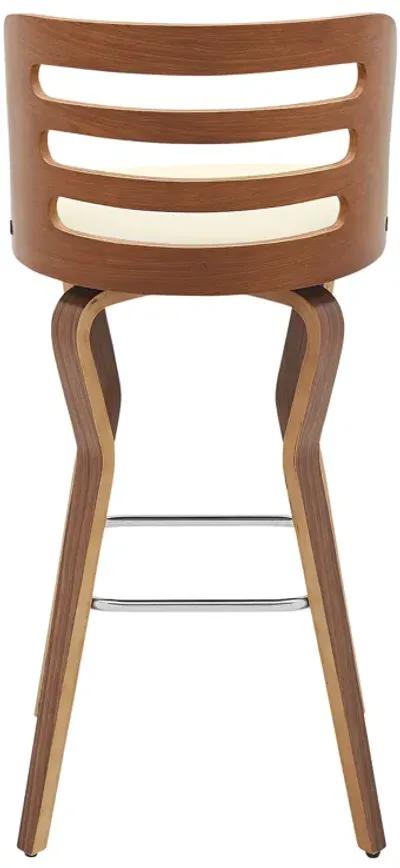 Verne 30" Swivel Cream Faux Leather and Walnut Wood Bar Stool