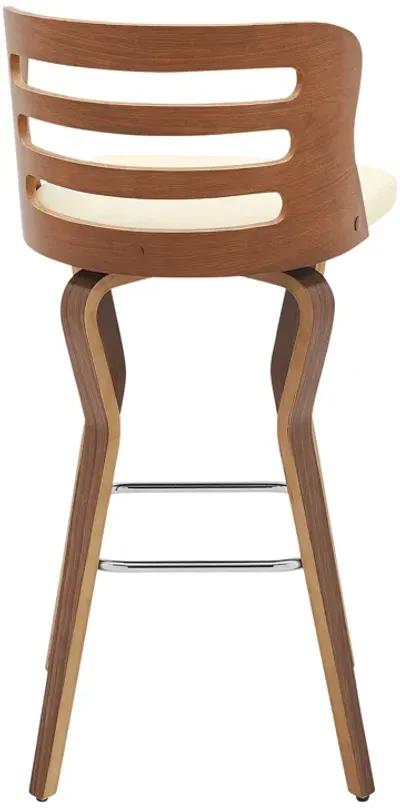 Verne 30" Swivel Cream Faux Leather and Walnut Wood Bar Stool