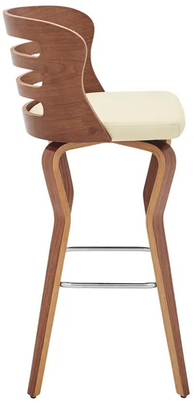 Verne 30" Swivel Cream Faux Leather and Walnut Wood Bar Stool