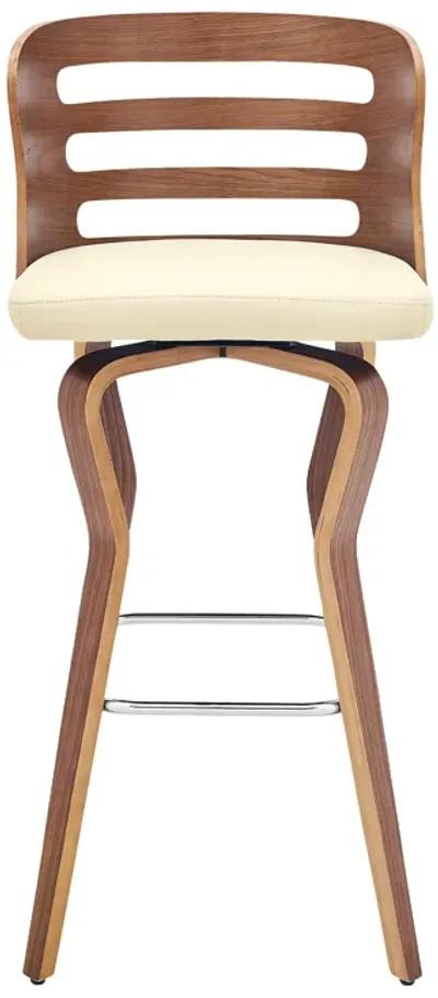 Verne 30" Swivel Cream Faux Leather and Walnut Wood Bar Stool