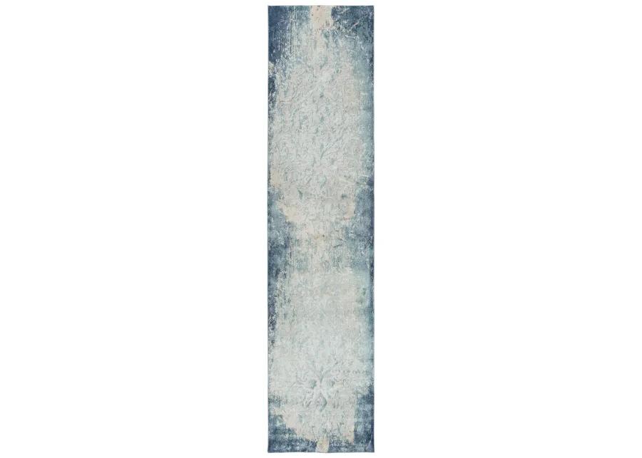 Chelsea Teal/Blue Vine/Scroll Polyester 2'7" x 9'6" Runner Rug