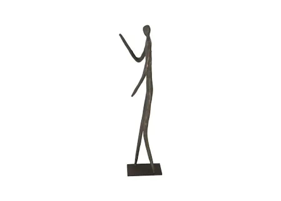 abstract figure on metal base, bronze finish, elbow bent