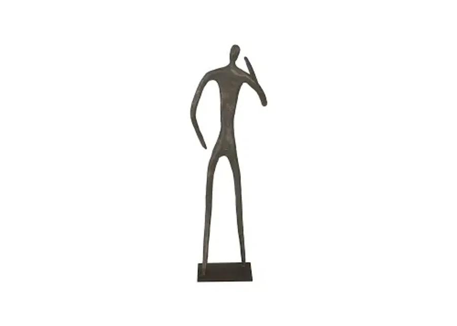 abstract figure on metal base, bronze finish, elbow bent