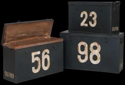 Antique Tin Boxes In Signature Black With White Graphics - Set of 3