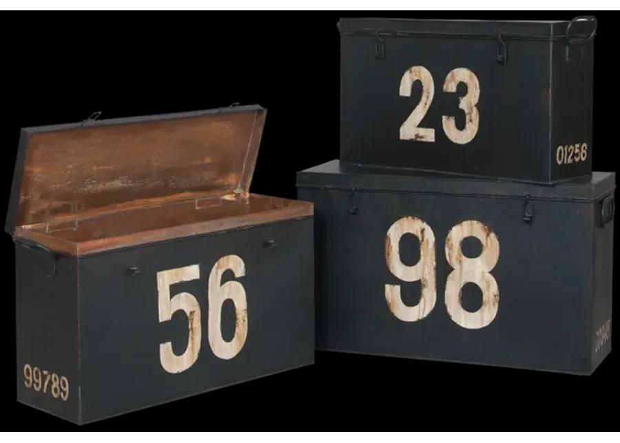 Antique Tin Boxes In Signature Black With White Graphics - Set of 3