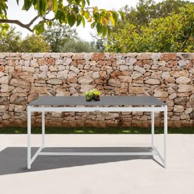 Crown White Aluminum and Teak Outdoor Dining Table with Stone Top