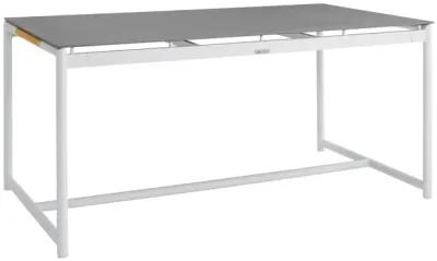 Crown White Aluminum and Teak Outdoor Dining Table with Stone Top