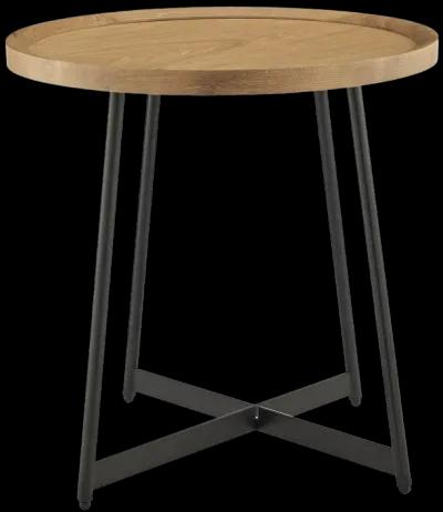 Niklaus 22" Round Side Table in Oak and Black Base