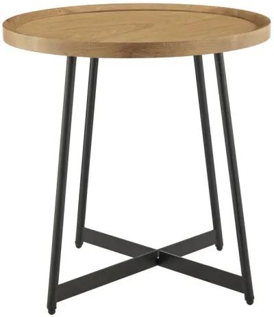 Niklaus 22" Round Side Table in Oak and Black Base