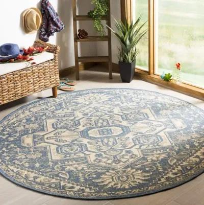 LINDEN 138 Collection LND138N-6R Cream / Blue 6'-7" X 6'-7" Round