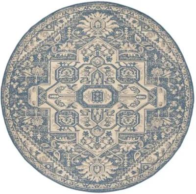 LINDEN 138 Collection LND138N-6R Cream / Blue 6'-7" X 6'-7" Round