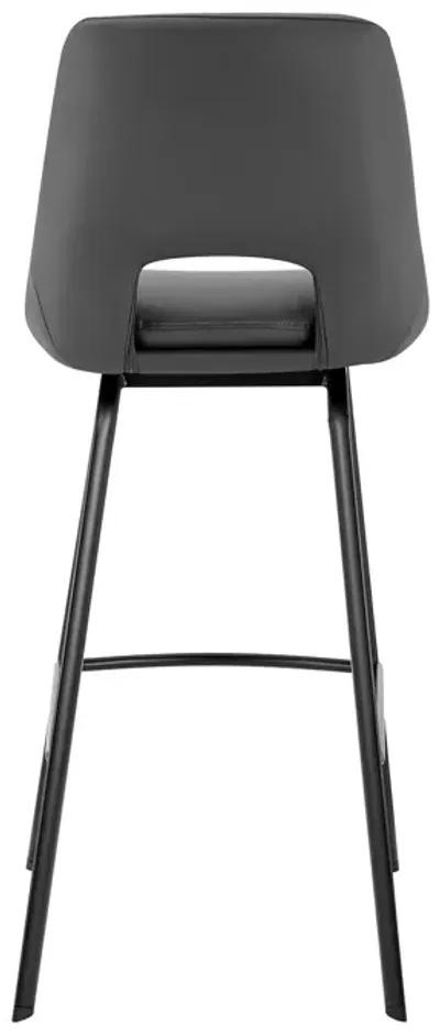 Carise Gray Faux Leather and Black Metal Swivel 30" Bar Stool