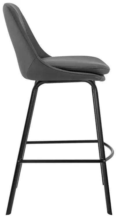 Carise Gray Faux Leather and Black Metal Swivel 30" Bar Stool