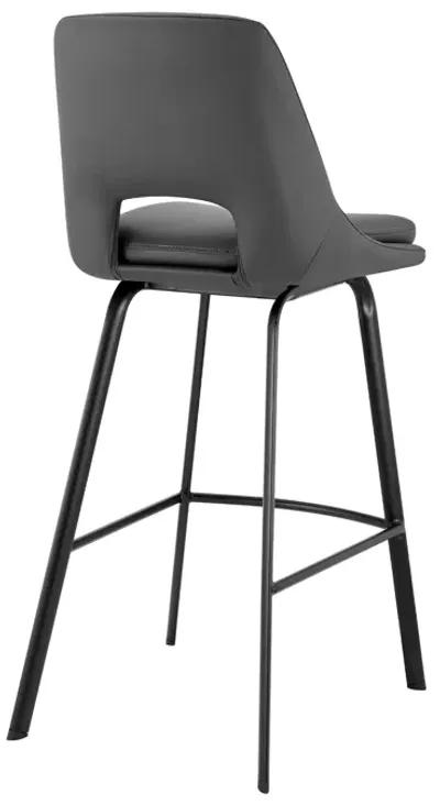 Carise Gray Faux Leather and Black Metal Swivel 30" Bar Stool