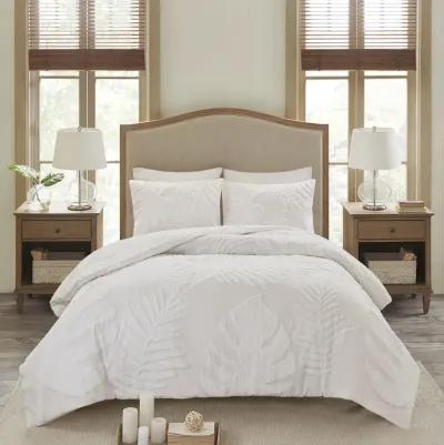 Madison Park Bahari Off-White 3 Piece Tufted Cotton Chenille Palm Comforter Set