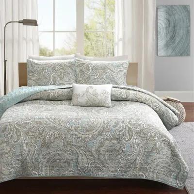 Madison Park Pure Ronan Blue 4 Piece Cotton Quilt Set with Throw Pillow