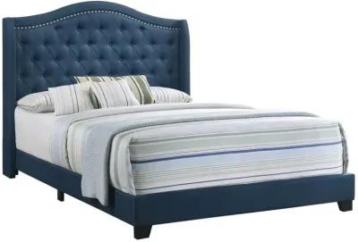 Sonoma Full Camel Headboard Bed with Nailhead Trim Blue