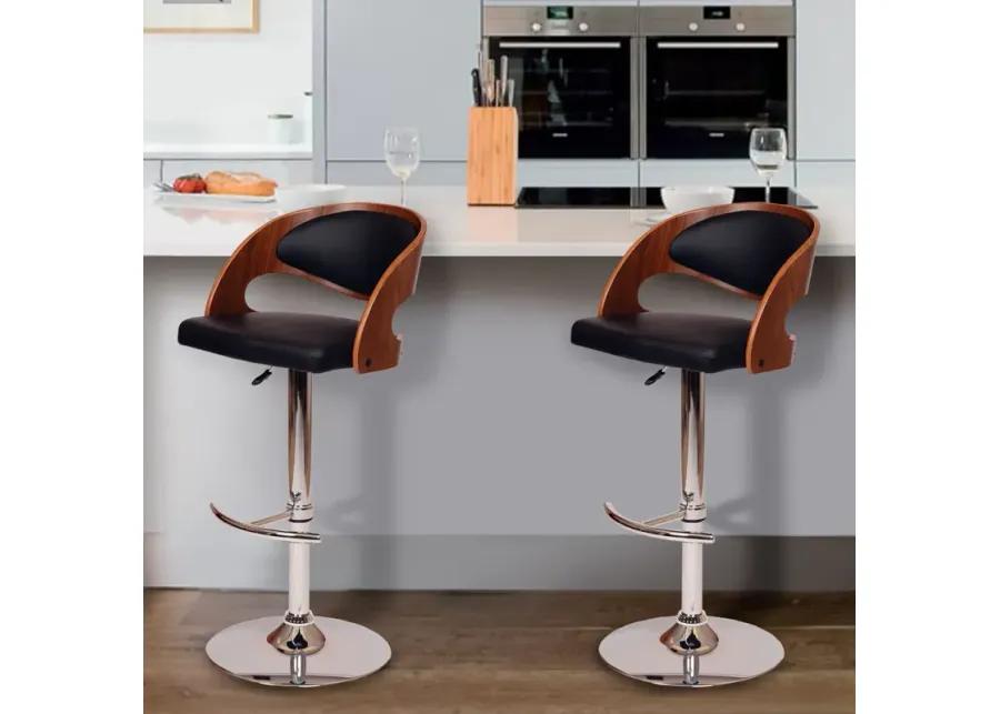 Malibu Swivel Barstool In Black PU/ Walnut Veneer and Chrome Base