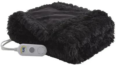 Serta Malea Black Shaggy Faux Fur Heated Throw