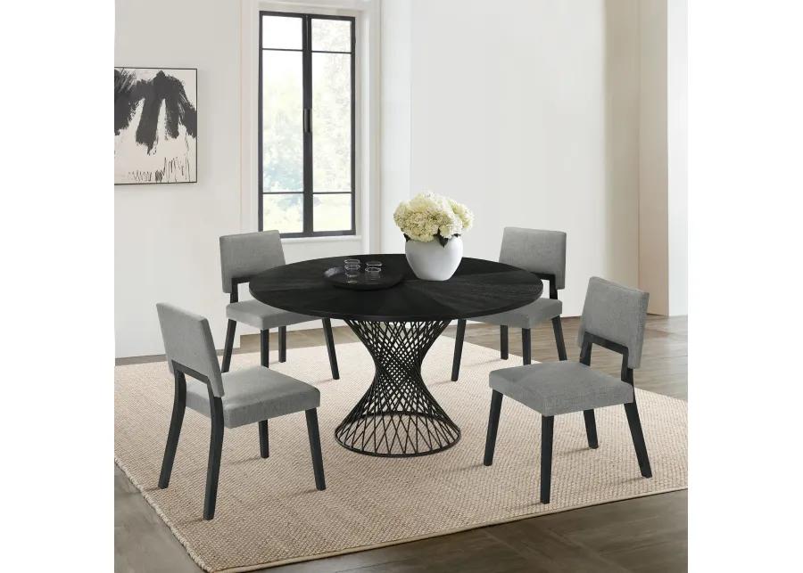 Cirque Channell 5 Piece Black Wood Dining Table Set with Charcoal Fabric