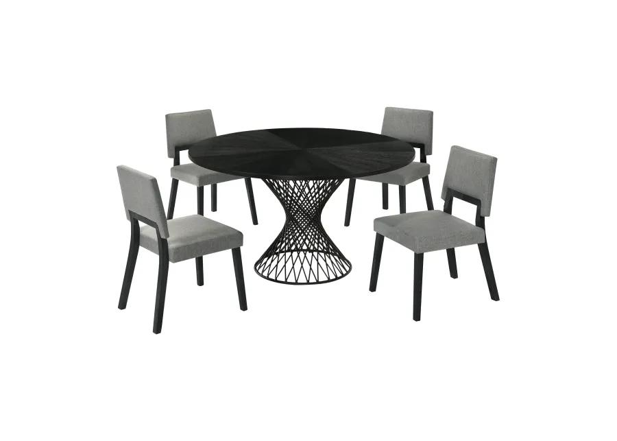 Cirque Channell 5 Piece Black Wood Dining Table Set with Charcoal Fabric