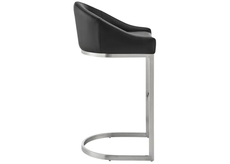 Katherine 26" Counter Stool in Brushed Stainless Steel with Black Faux Leather