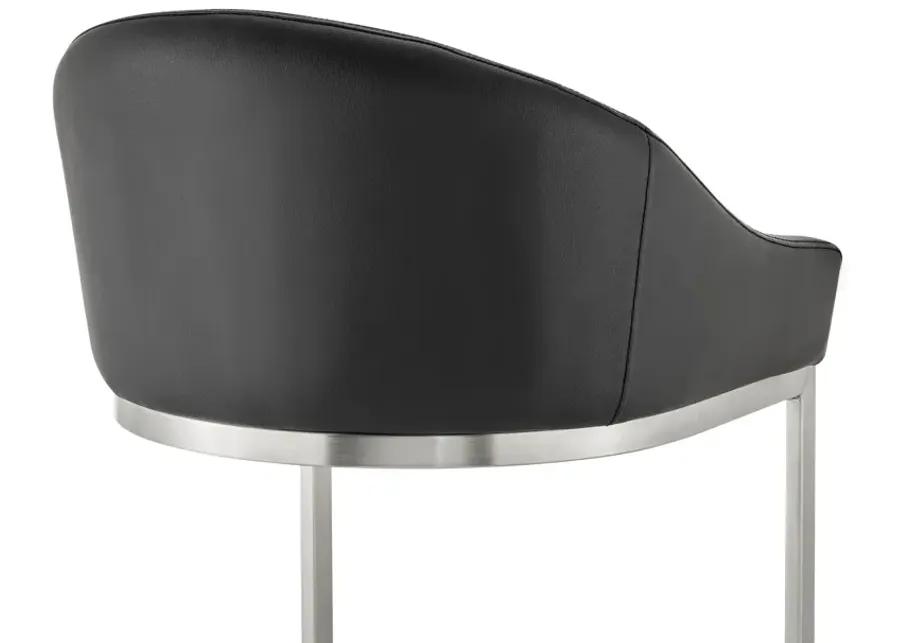 Katherine 26" Counter Stool in Brushed Stainless Steel with Black Faux Leather