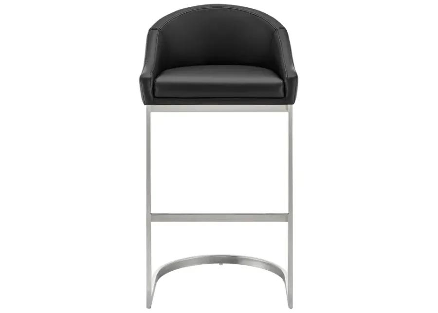 Katherine 26" Counter Stool in Brushed Stainless Steel with Black Faux Leather