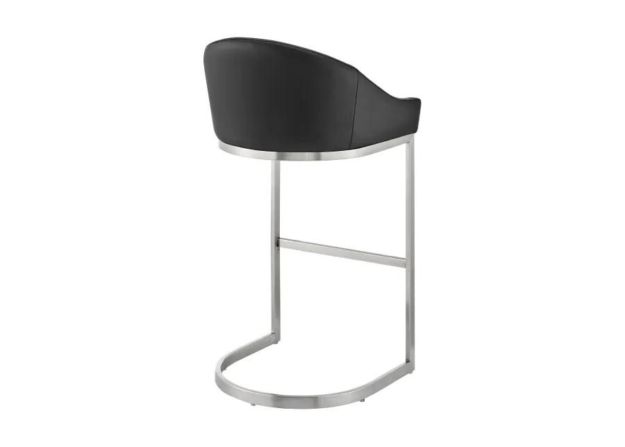 Katherine 26" Counter Stool in Brushed Stainless Steel with Black Faux Leather