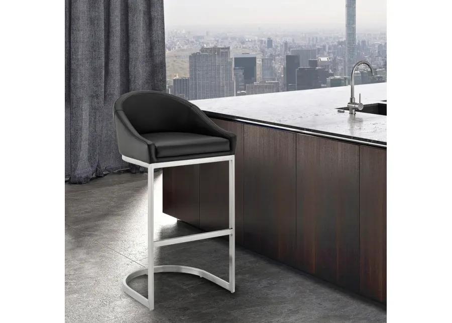 Katherine 26" Counter Stool in Brushed Stainless Steel with Black Faux Leather