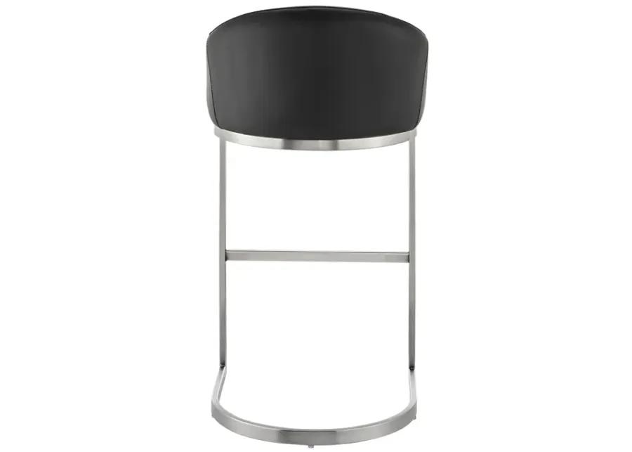 Katherine 26" Counter Stool in Brushed Stainless Steel with Black Faux Leather