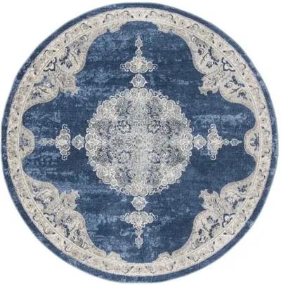 Brentwood 867 Navy / Light Grey 6'-7" X 6'-7" Round Round Powerloomed Rug