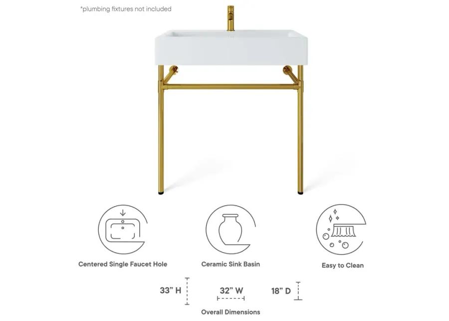 Redeem 32" Wall-Mount Gold Stainless Steel Bathroom Vanity