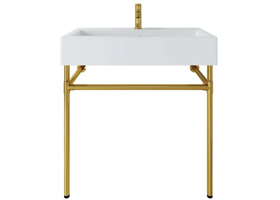 Redeem 32" Wall-Mount Gold Stainless Steel Bathroom Vanity