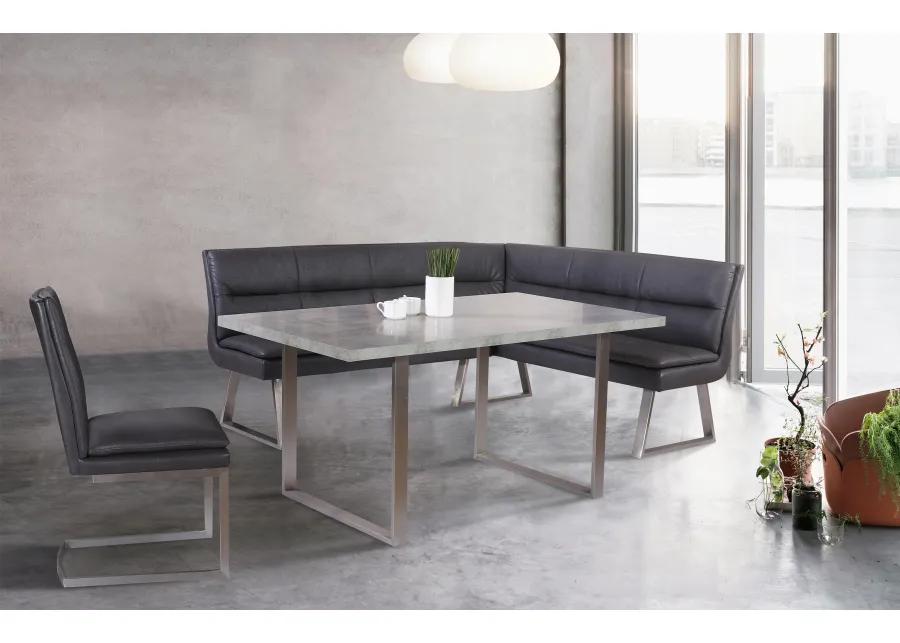 Fenton Dining Table with Cement Gray Laminate Top and Brushed Stainless Steel Base