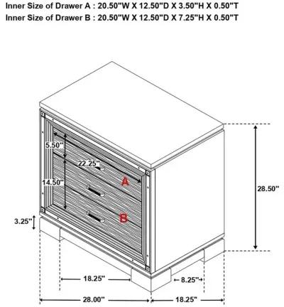 Cappola Rectangular 2-drawer Nightstand Silver and Black