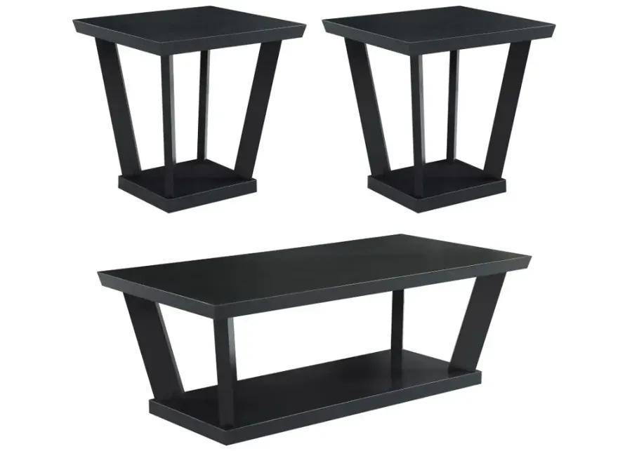 Aminta 3-piece Occasional Set with Open Shelves Black