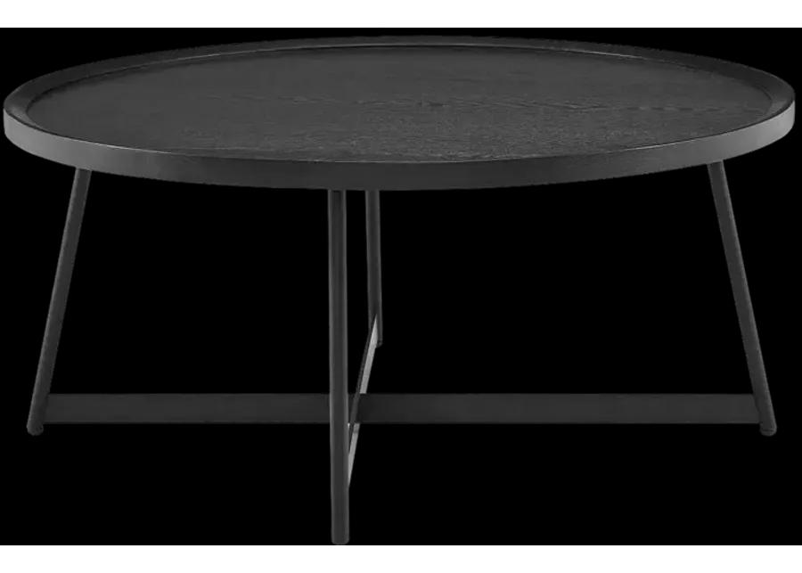 Niklaus 35" Round Coffee Table in Black Ash Wood and Black Base