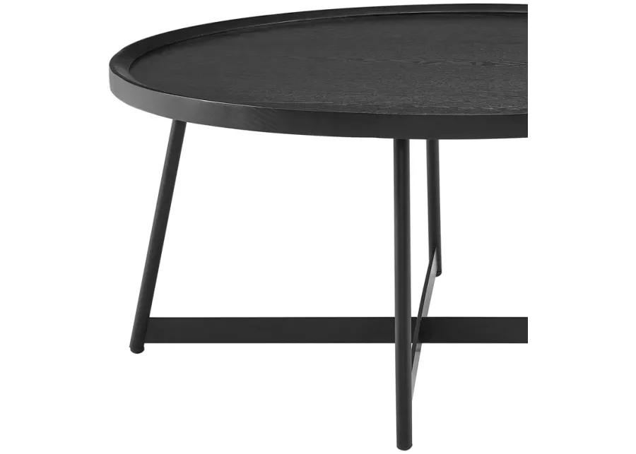 Niklaus 35" Round Coffee Table in Black Ash Wood and Black Base