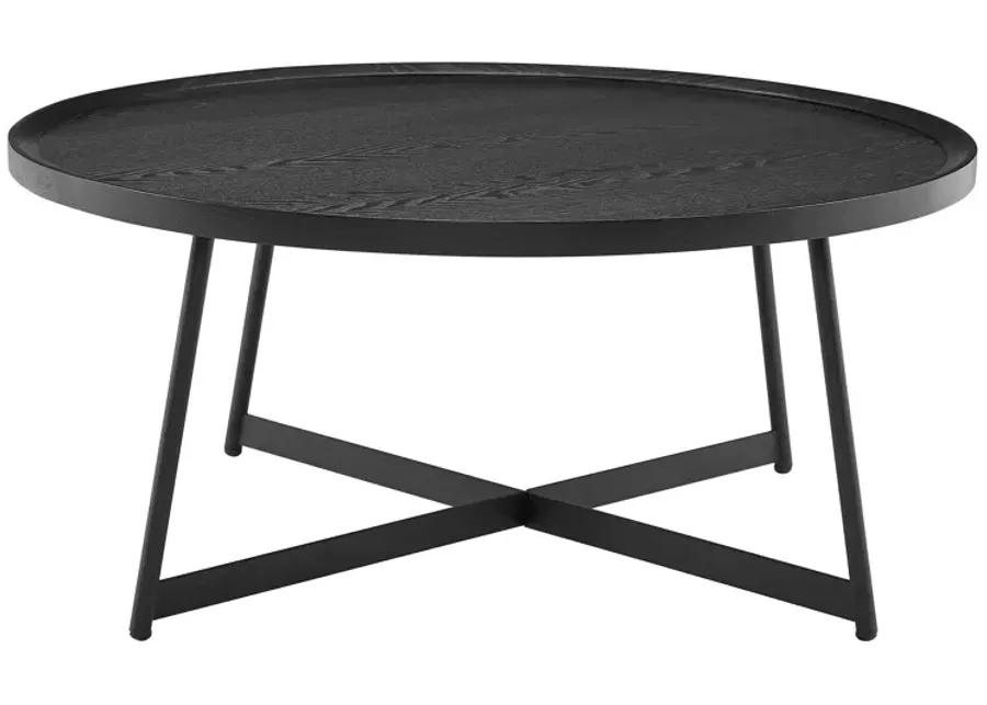 Niklaus 35" Round Coffee Table in Black Ash Wood and Black Base