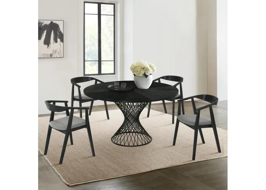 Cirque Santana 5 Piece Black Wood Dining Table Set with Charcoal Fabric