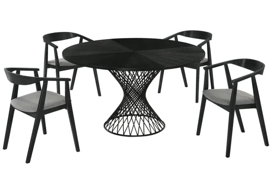 Cirque Santana 5 Piece Black Wood Dining Table Set with Charcoal Fabric