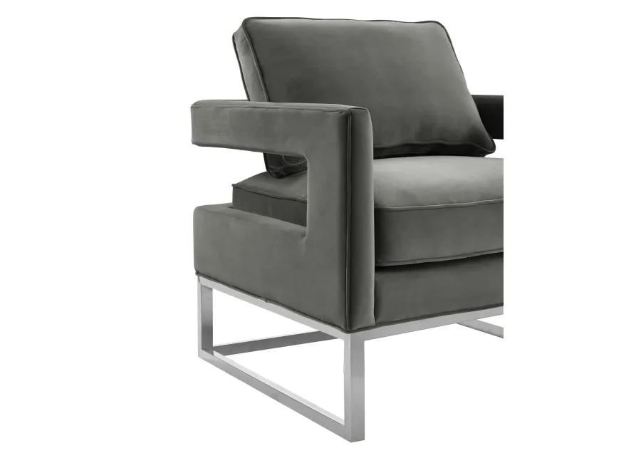 Avery Grey Velvet Chair - Silver Frame