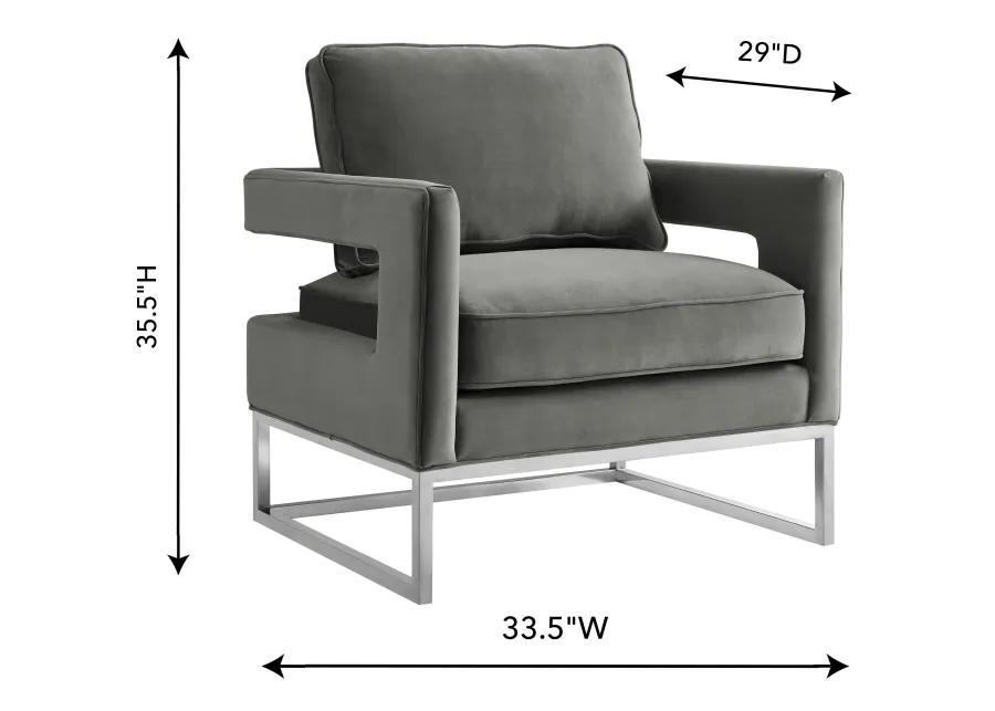 Avery Grey Velvet Chair - Silver Frame