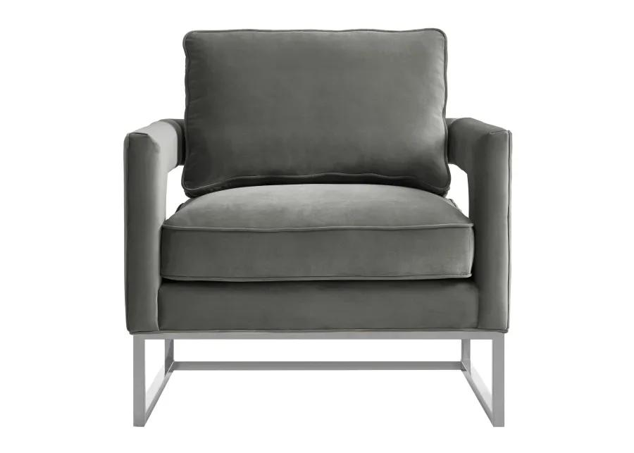 Avery Grey Velvet Chair - Silver Frame