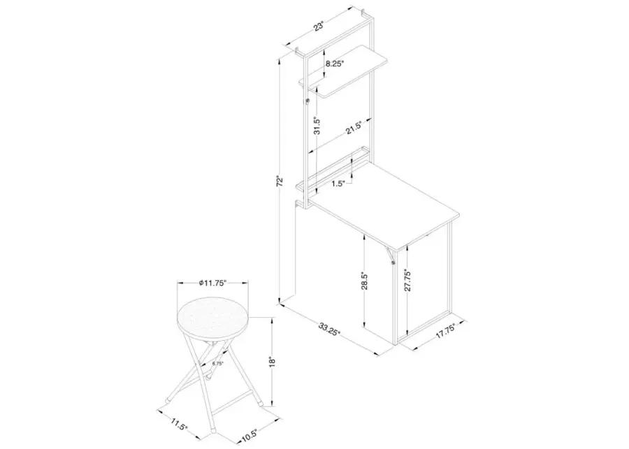 Riley Foldable Wall Desk with Stool Rustic Oak and Sandy Black