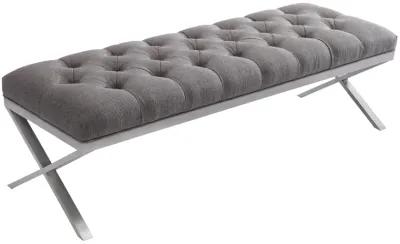 Milo Bench in Brushed Stainless Steel finish with Gray Fabric